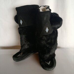 Black Suede and Fur Moccasins - Like New